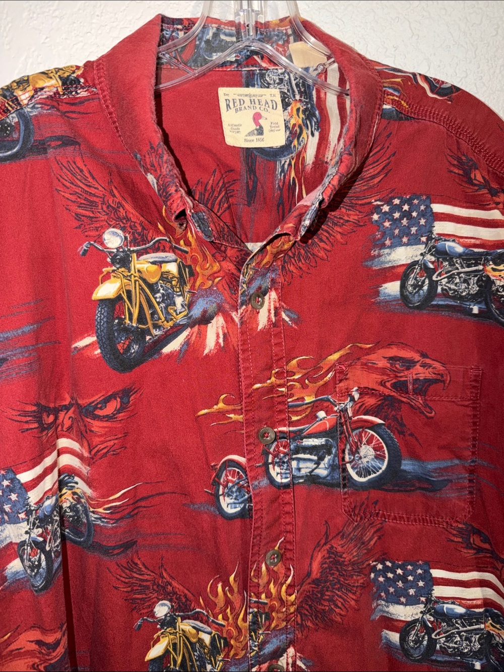 Vintage Duck Head Motorcycle Eagle Shirt Button Up American Flag Unisex Fire